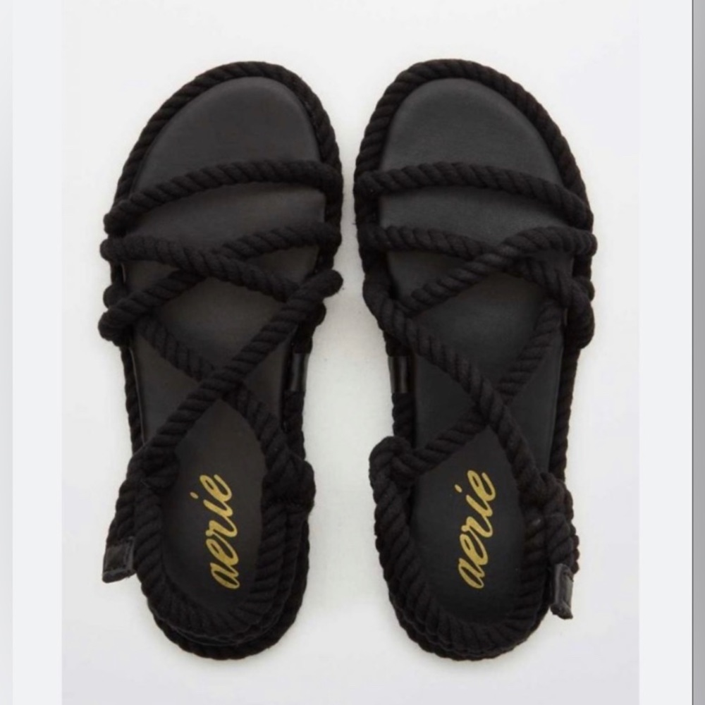 Aerie Braided Espadrilles black sandals NWOT